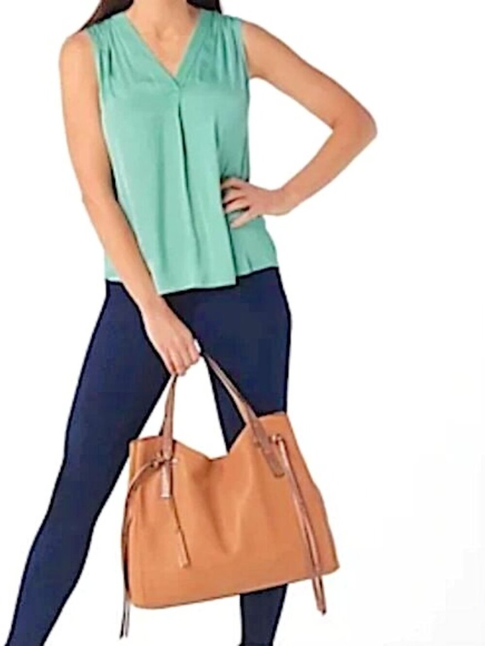 Vince Camuto Leather Rilo Tote Shoulder Tan Bag Dual Lizard Print Top Handles - Picture 2 of 15